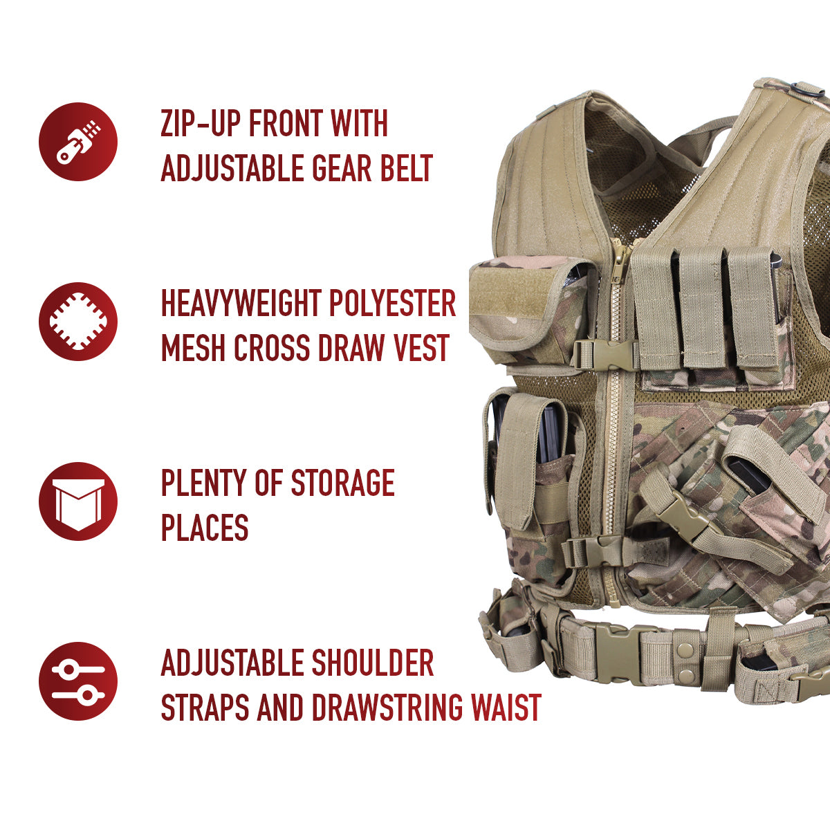 Rothco Cross-Draw MOLLE Multicam Tactical Vest 6384